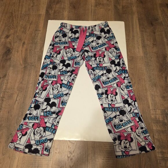 Disney Mickey and Minnie Mouse Women's Pajama Plush Fleece Pants with Phrases - Picture 2 of 5